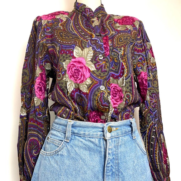 Vintage 80s Koret Turtleneck Button Down Blouse- 14 - Picture 6 of 11